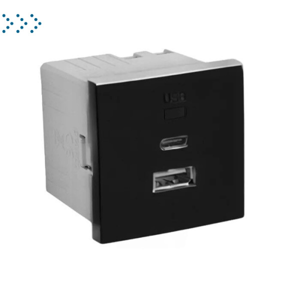 ДВОЙНОЕ ЗАРЯДНОЕ УСТРОЙСТВО USB ТИП A И ТИП C 2 МОД. ЧЕРНЫЙ МАТОВЫЙ (45381 SBM)